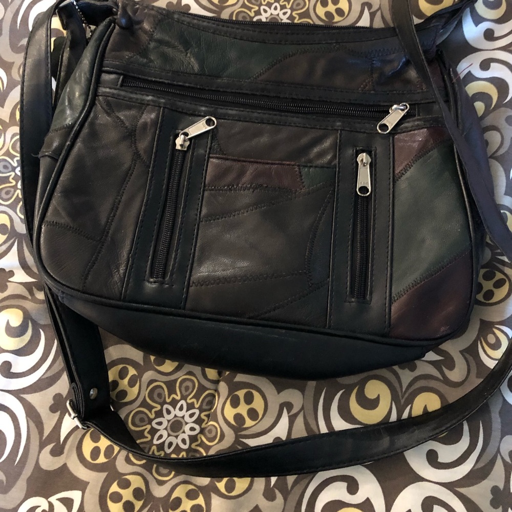 Leather vintage multi coloured handbag